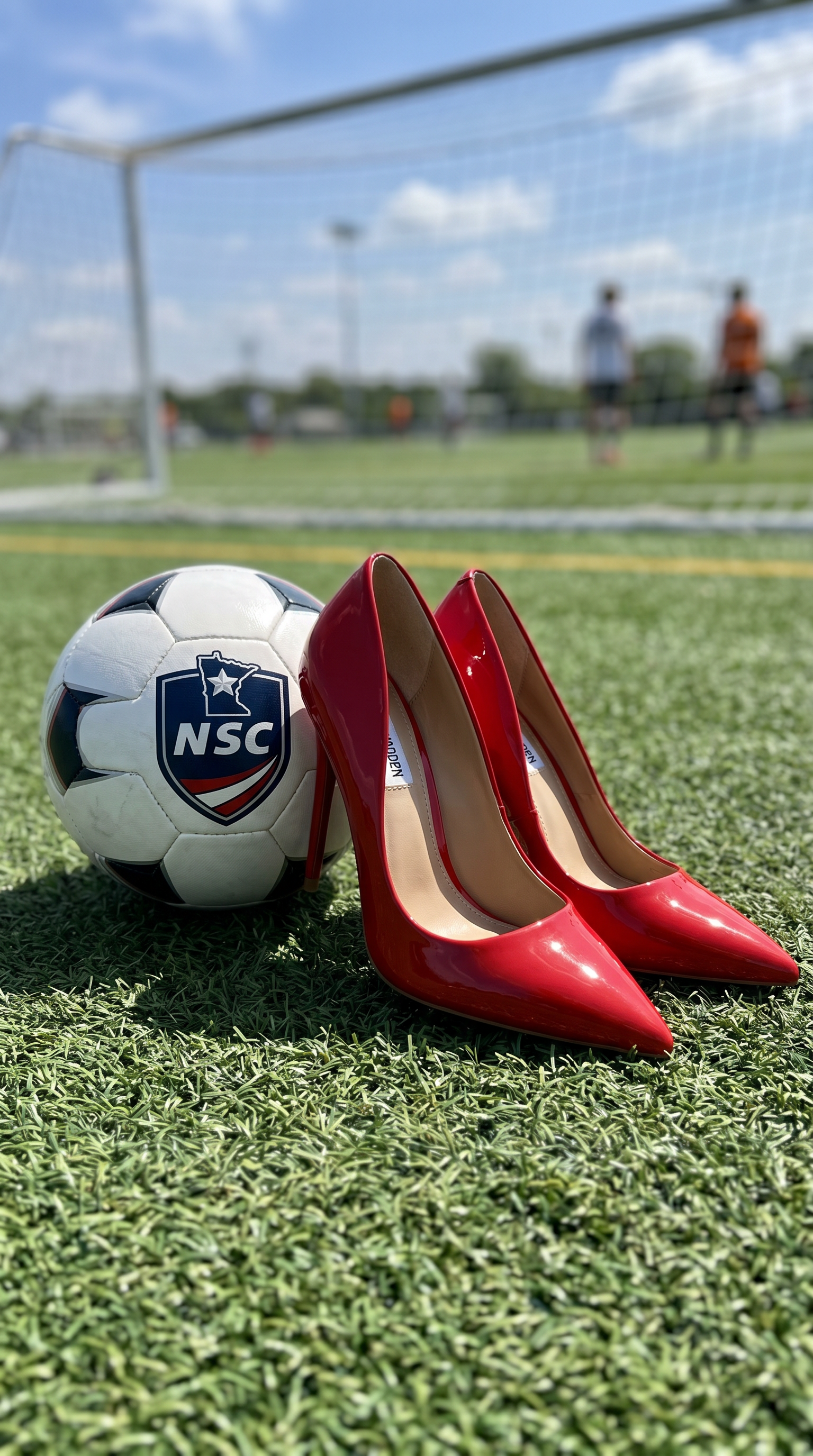 Blaine — National Sports Center, red heels on natural grass